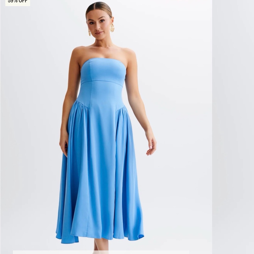 Meshki Blue Strapless Midi Dress